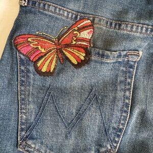 MOTHER Denim Jeans with Multicolor Butterfly Patch